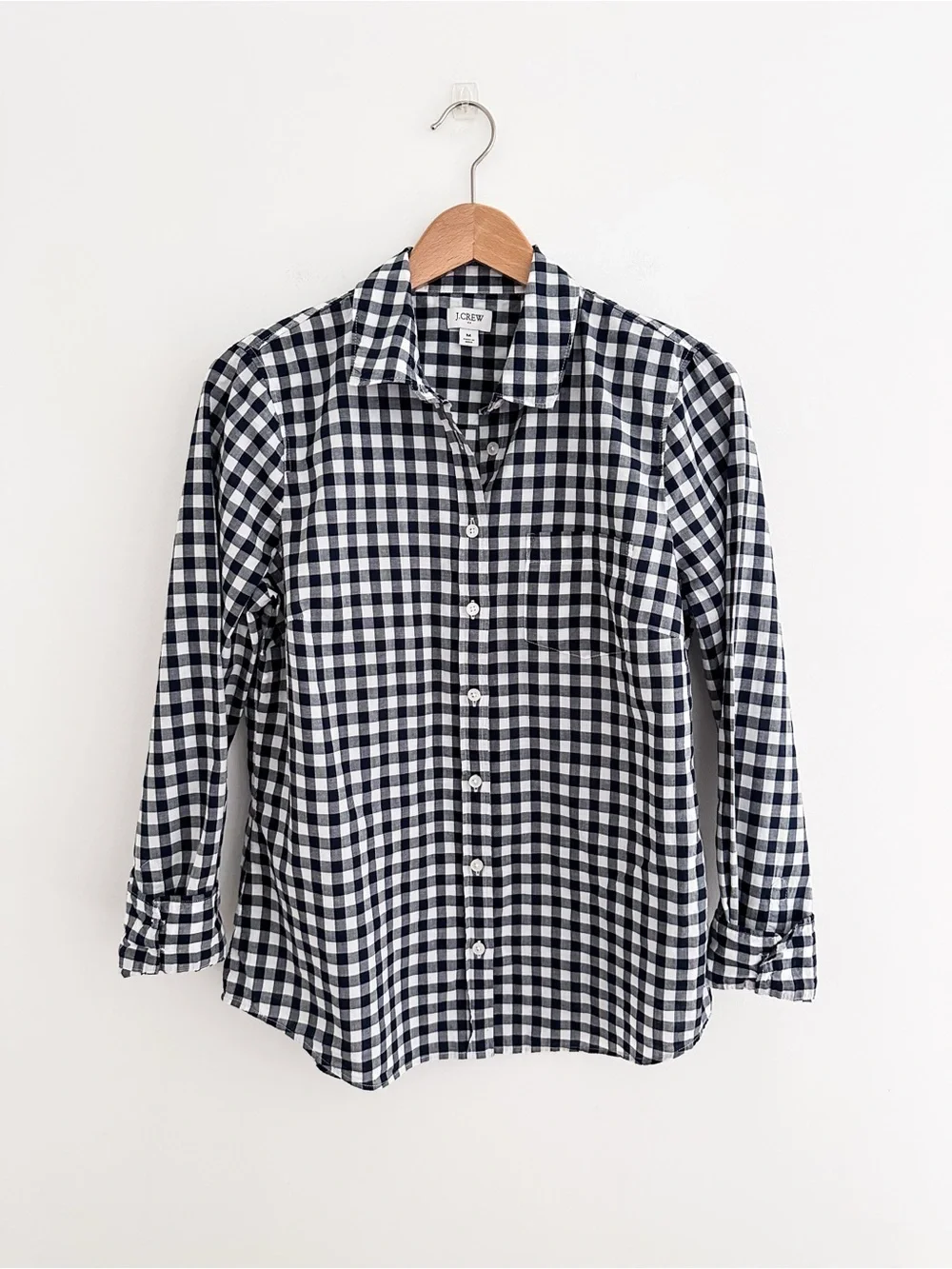 J.Crew Navy White Gingham Button Down Shirt Classic Fitted Cotton Check Size M